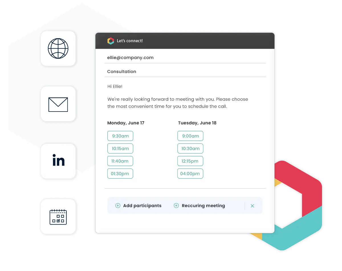 Seamlessly integrate SUMO1 with your existing calendar tools and CRM systems to avoid double-booking