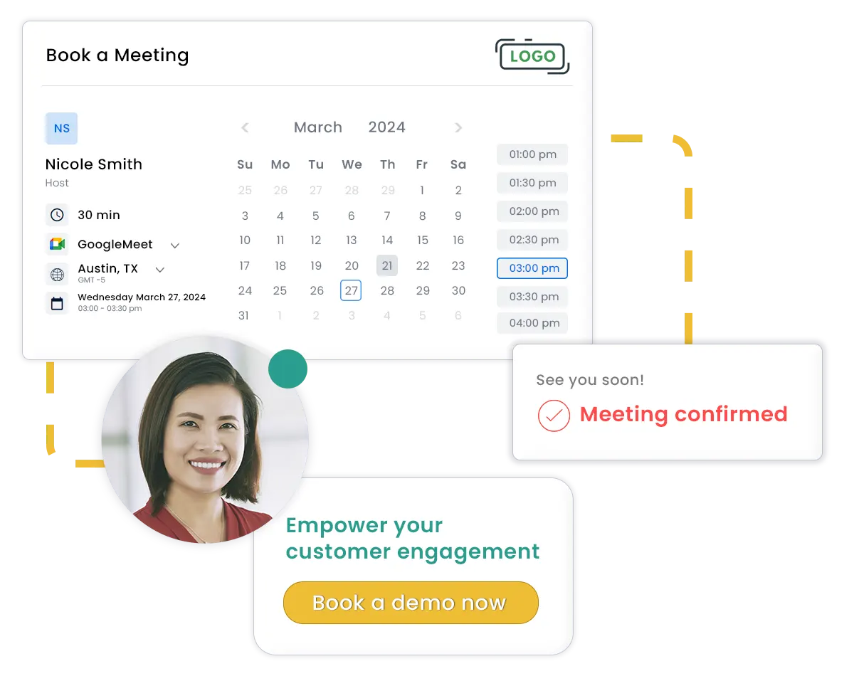 Forget the endless back and forth of meeting scheduling! SUMO1 lets customers self-schedule meetings based on your real-time availability, saving time and eliminating scheduling headaches.